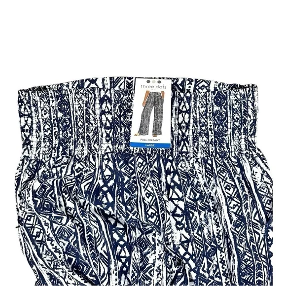 NWT- Three Dots- Navy/White Tribal Print Flowy Pull On Pants- Large - Picture 6 of 7